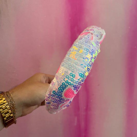 Pink Bow Sequin Headband