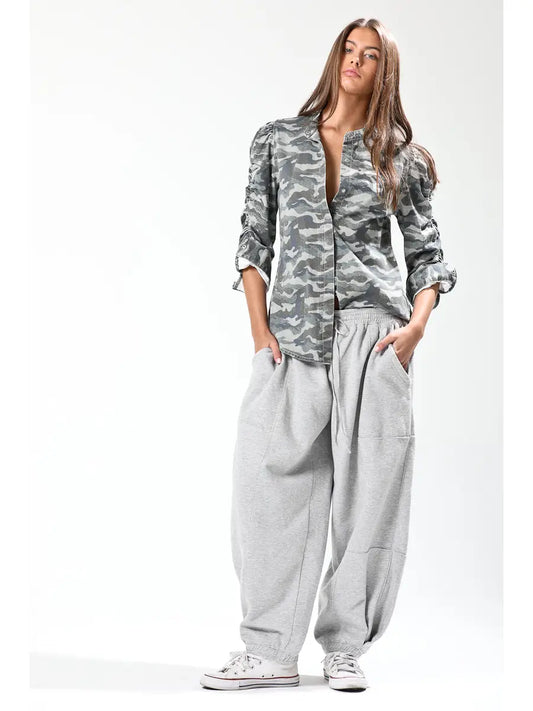 Shirring Sleeve Detail Top - Camo