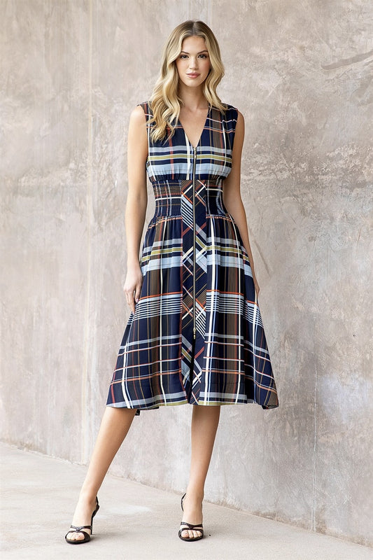 Plaid Sleeveless Midi Dress