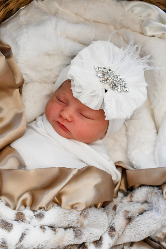 White Fancy Feathers Ruffled Headband