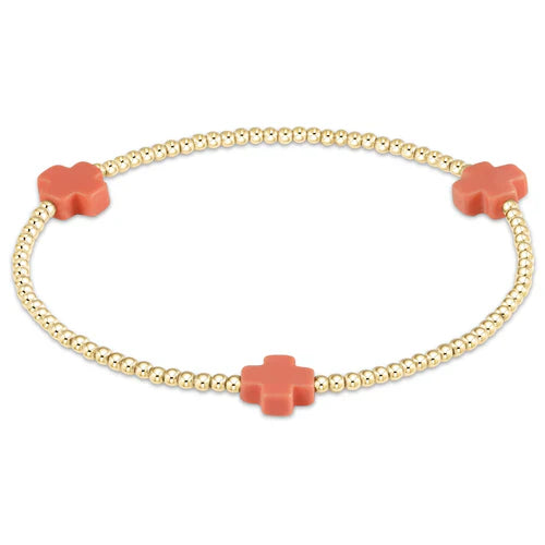 Signature Cross Gold Pattern 2mm Bead Bracelet - Coral
