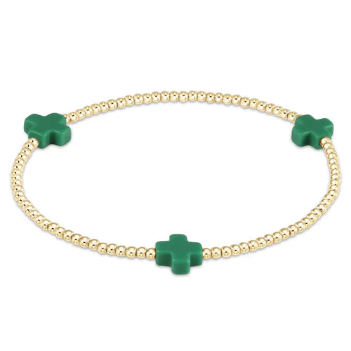 Signature Cross Gold Pattern Bead Bracelet - Emerald