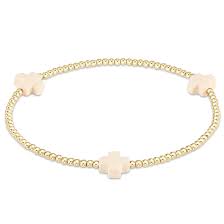 Signature Cross Gold Pattern 2mm Bead Bracelet - Off White