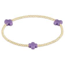 Signature Gold Cross Pattern 2mm Bead Bracelet - Purple