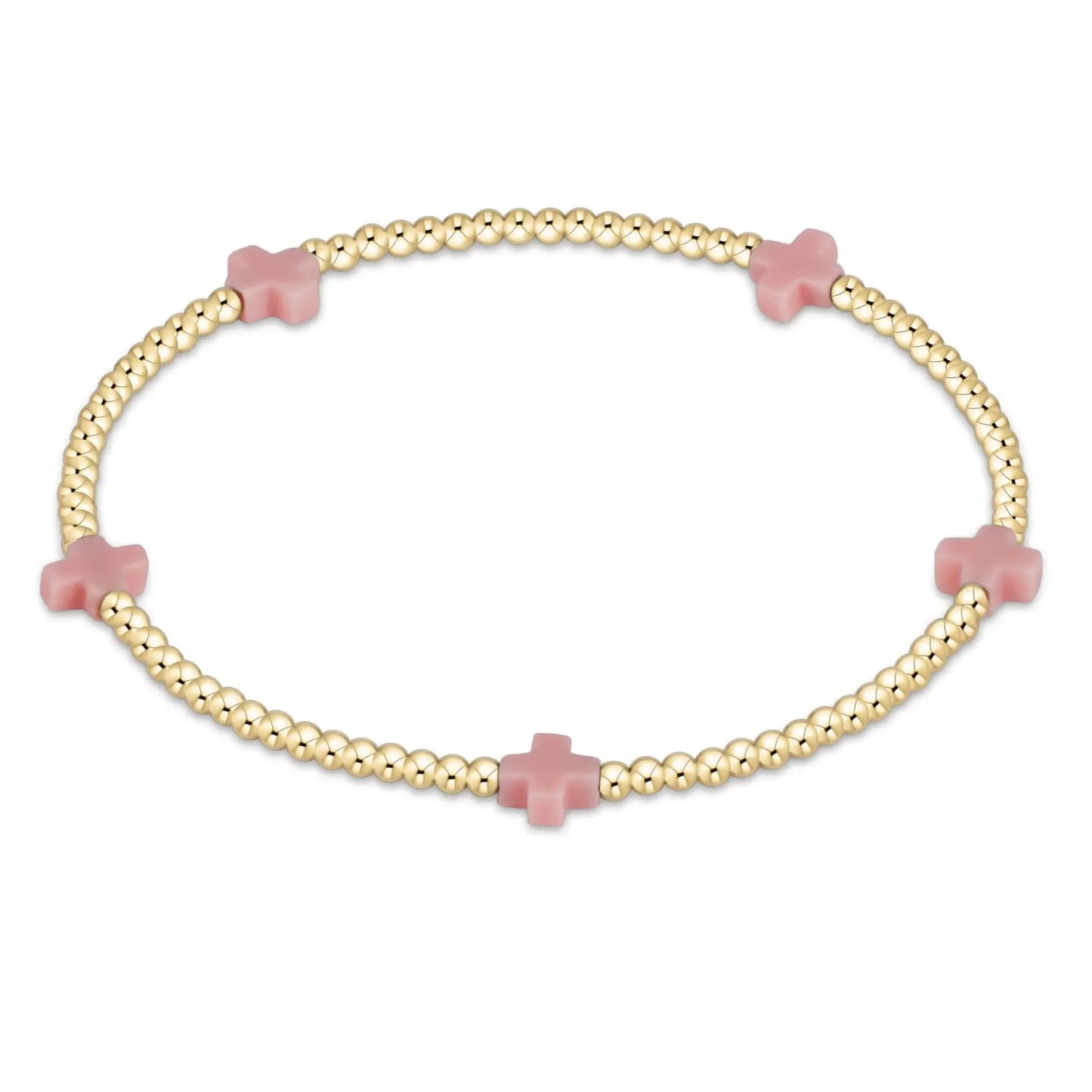 egirl Signature Cross Small Gold Pattern 2mm Bead Bracelet - Pink