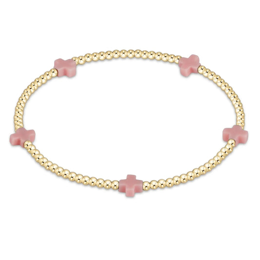egirl Signature Cross Small Gold Pattern 2mm Bead Bracelet - Pink