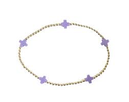 egirl Signature Cross Small Gold Pattern 2mm Bead Bracelet - Purple