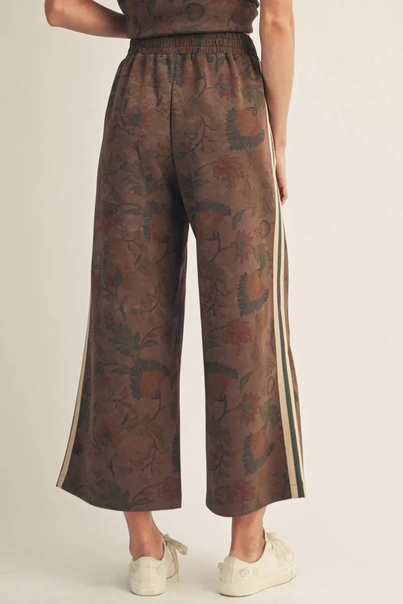 High Waist Wide Leg Floral Pant - Brown