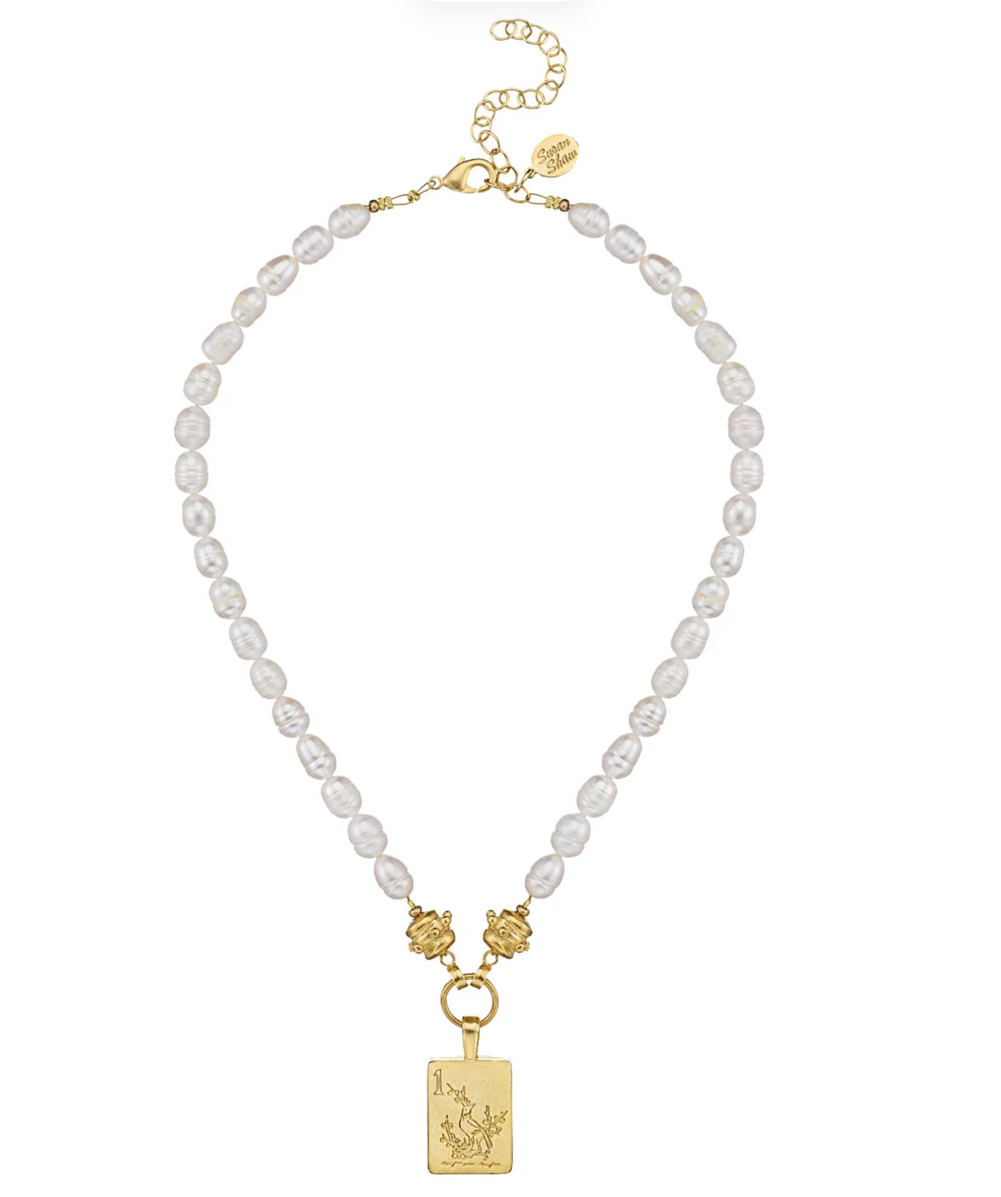 Bam Bird Mahjong Tile Pearl Necklace