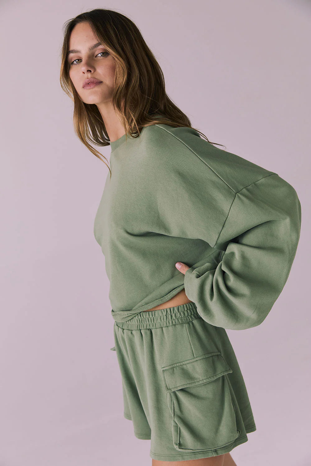 Eliza Meadow Green Crop Pullover