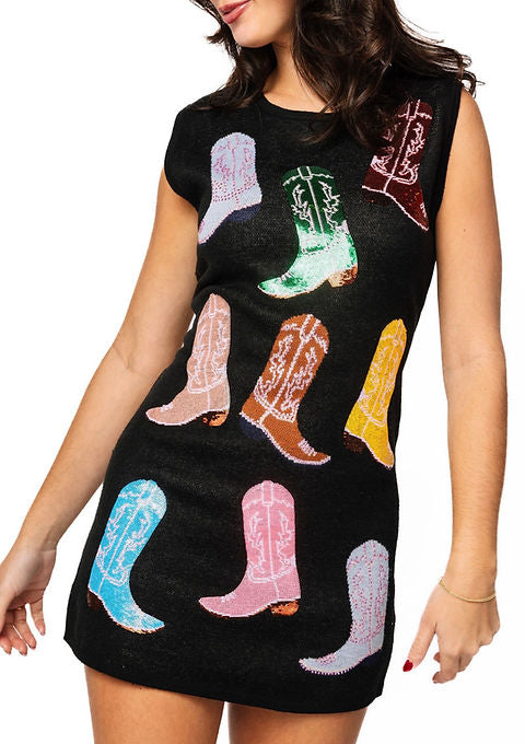 Multi Cowboy Boot Tank Dress