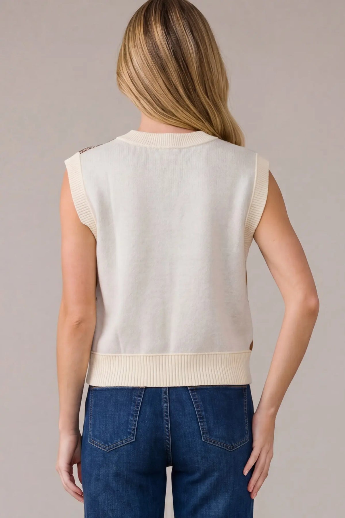 Argyle Sweater Vest - Cream
