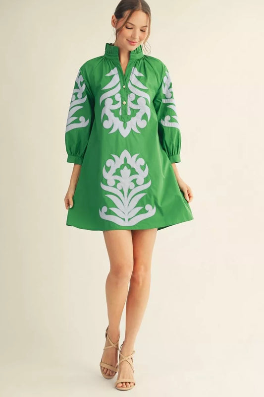 Applique Shift Dress - Kelly Green