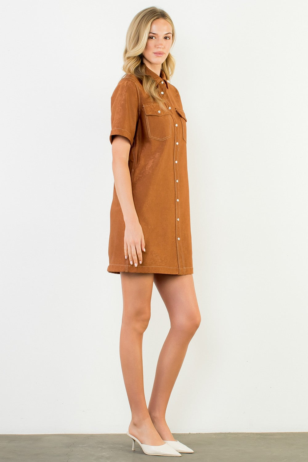 Suede Button Down Dress