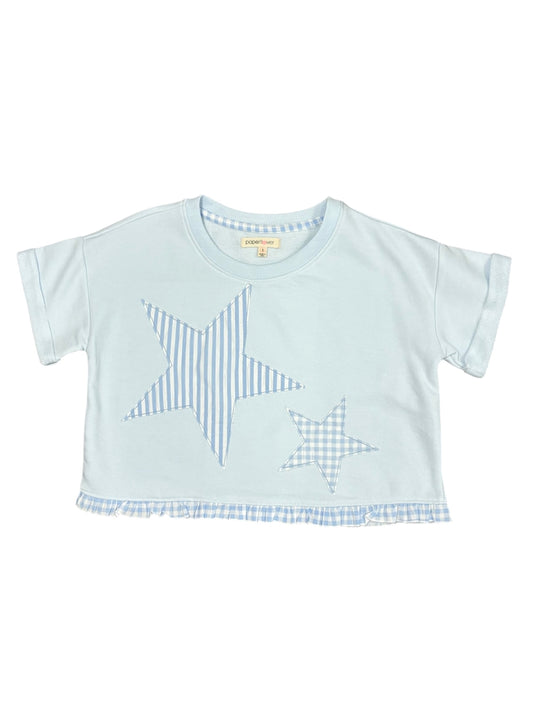 Star Appliqué W Ruffle Hem Top Ice Melt