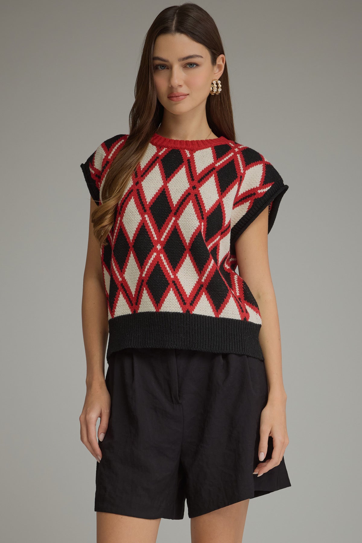 Diamond Knit Top - Red