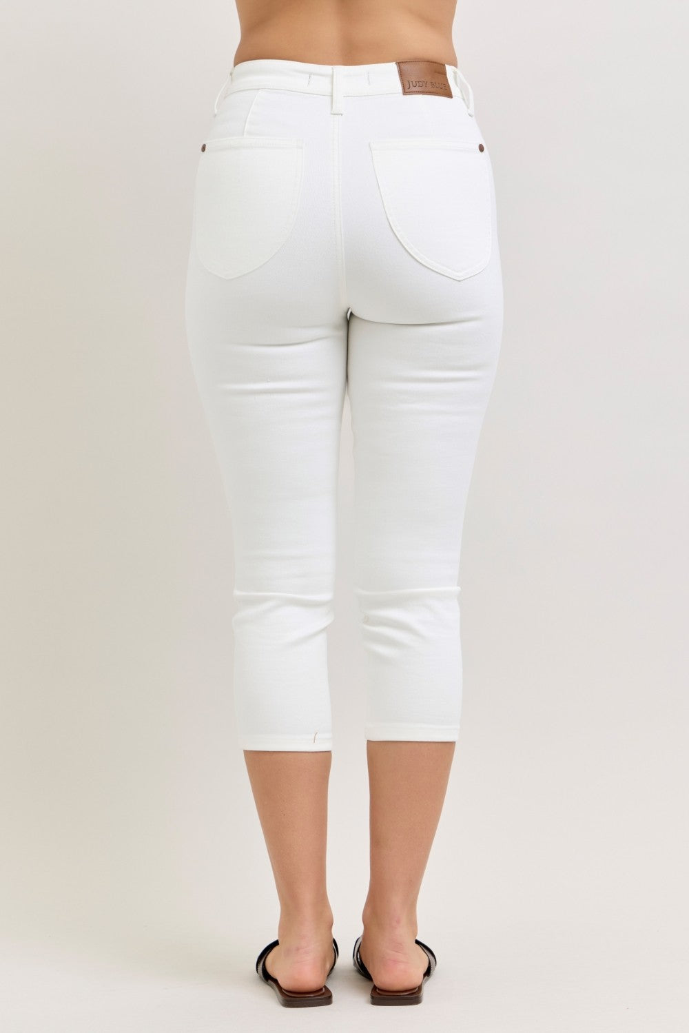 High Waisted Tummy Control Capri Jean - White