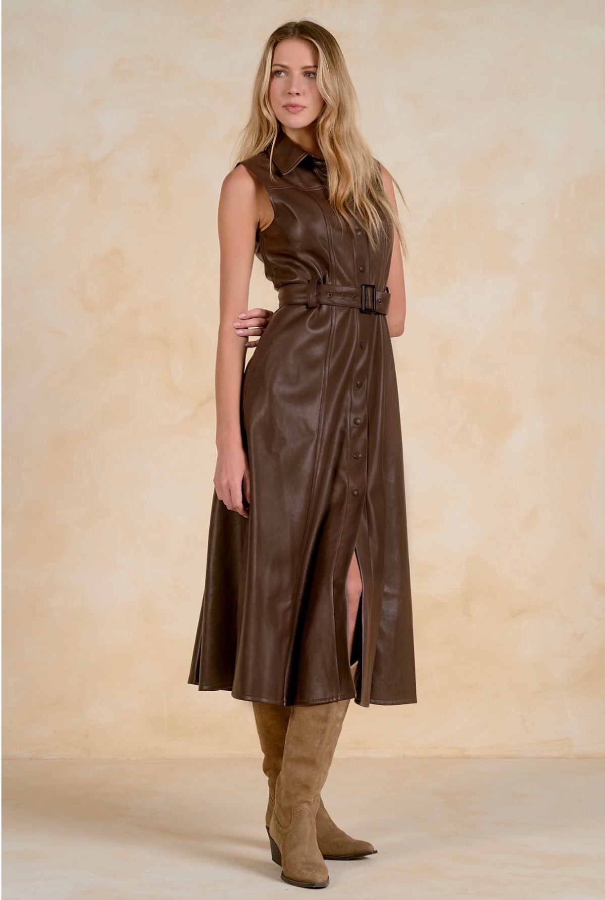 Brown Leather Maxi Dress