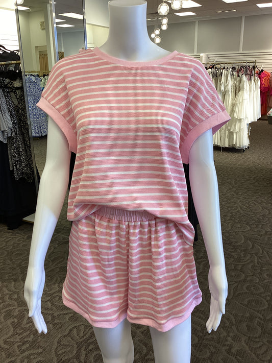 Pink and White Stripe Short Set
