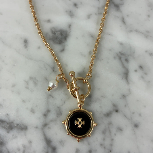 Enamel Cross Pendant Necklace in Black