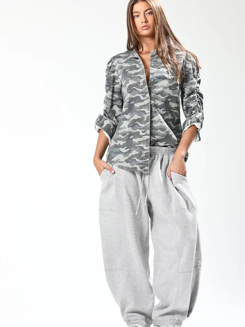 Shirring Sleeve Detail Top - Camo