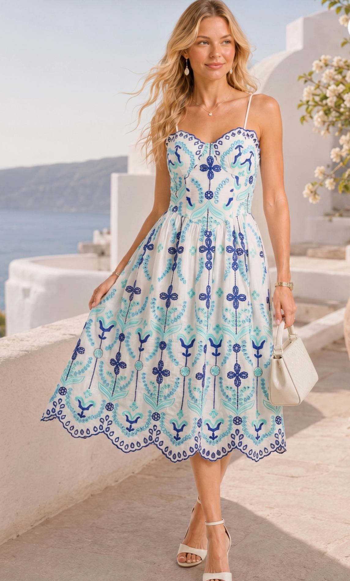 Embroidered Fit-and-Flare Midi