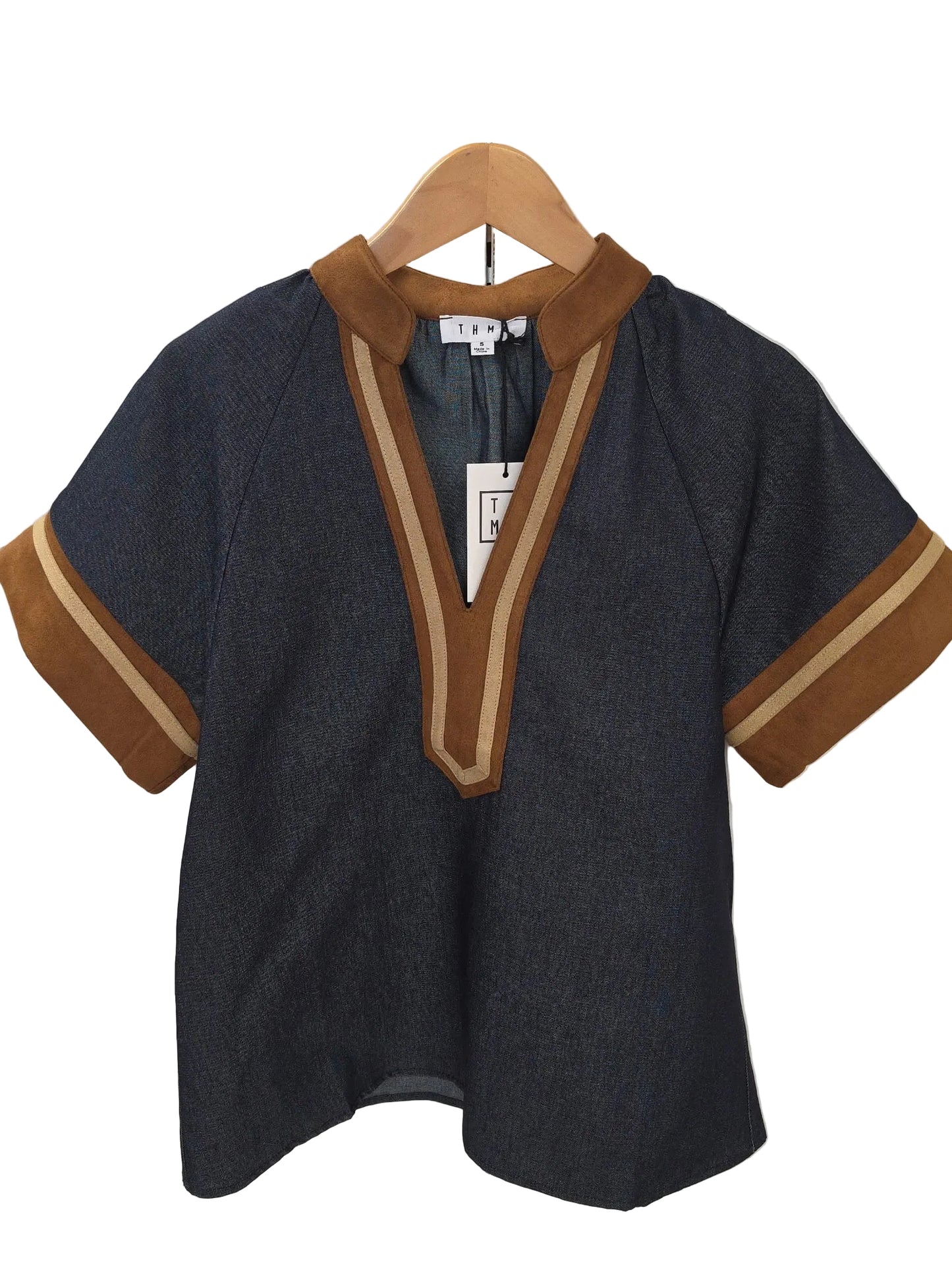 Denim Top With Suede Contrast