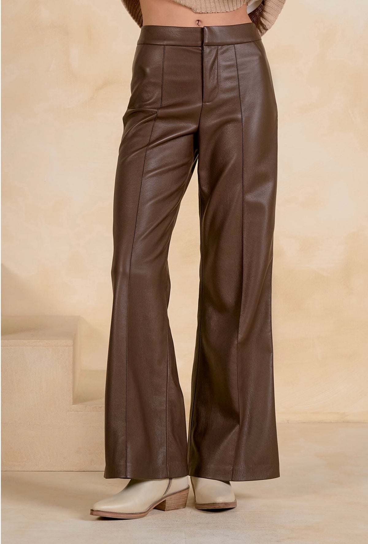 High Waist Leather Pant - Brown