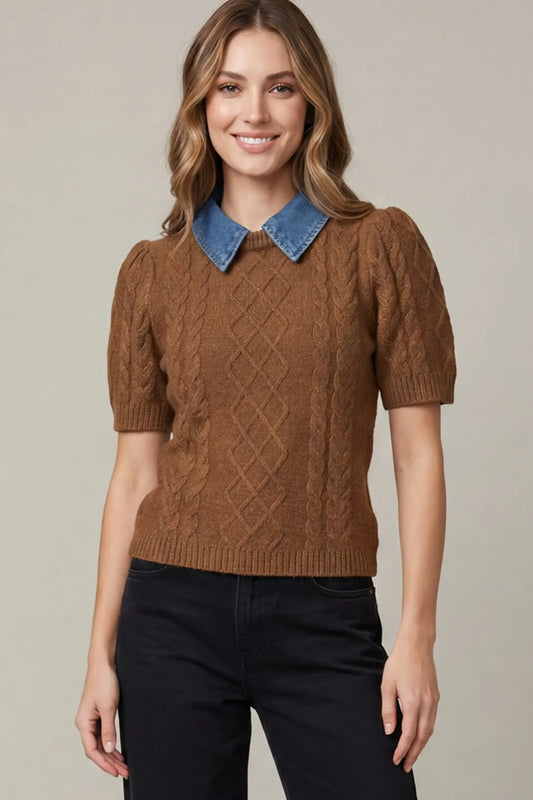 Attachable Collar Cable Knit Sweater