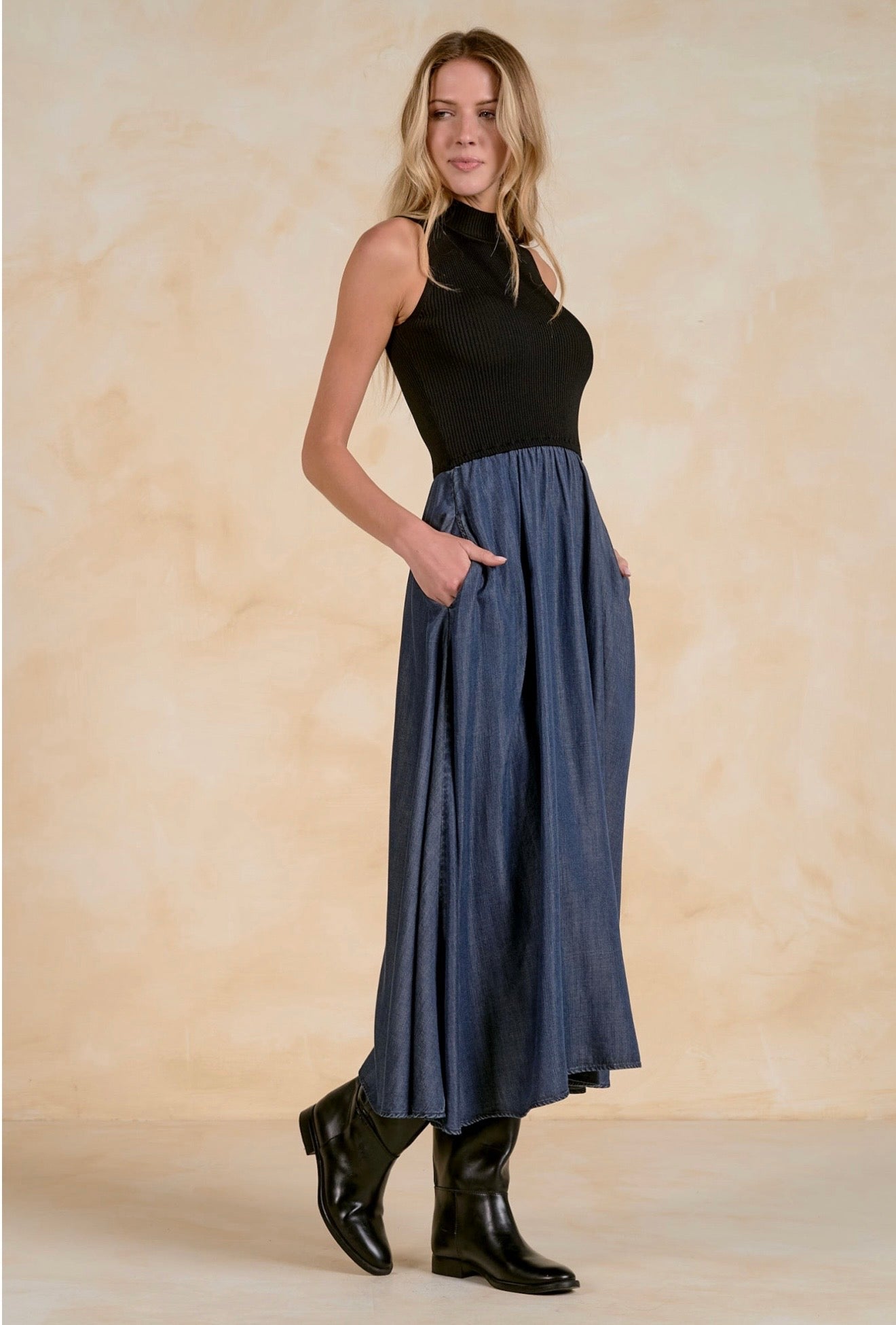 Denim And Knit Dress