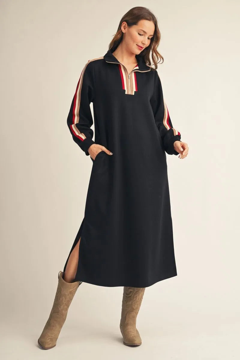 Black Stripe Detail Midi Dress