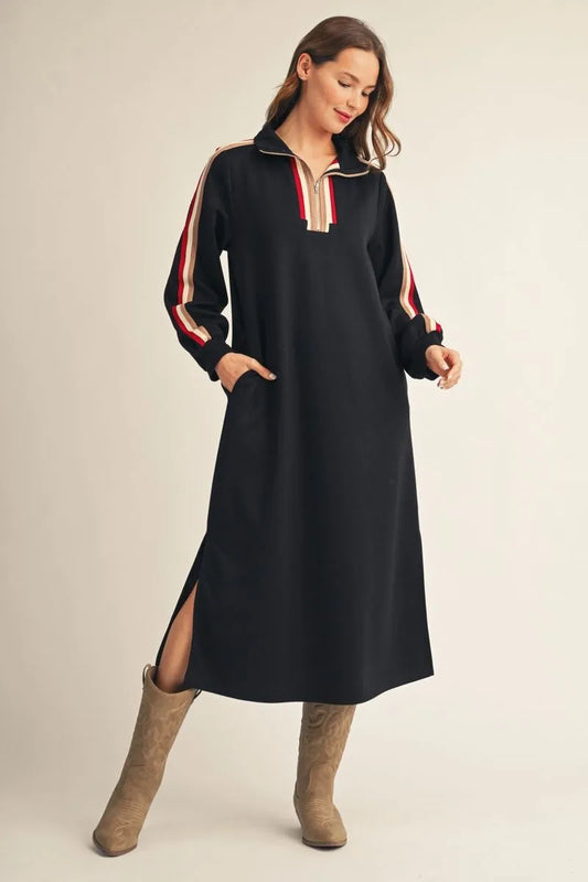 Black Stripe Detail Midi Dress