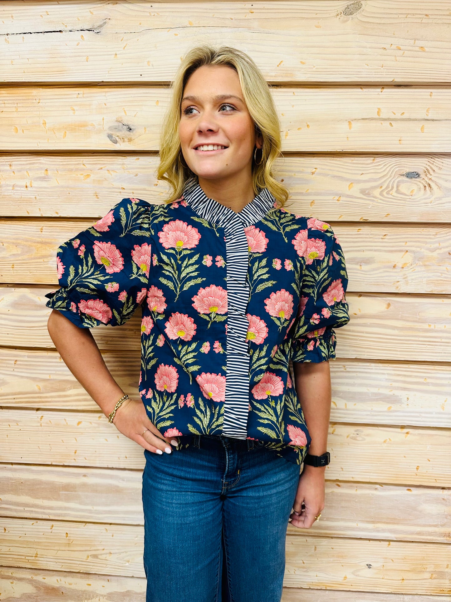 Navy Floral Top