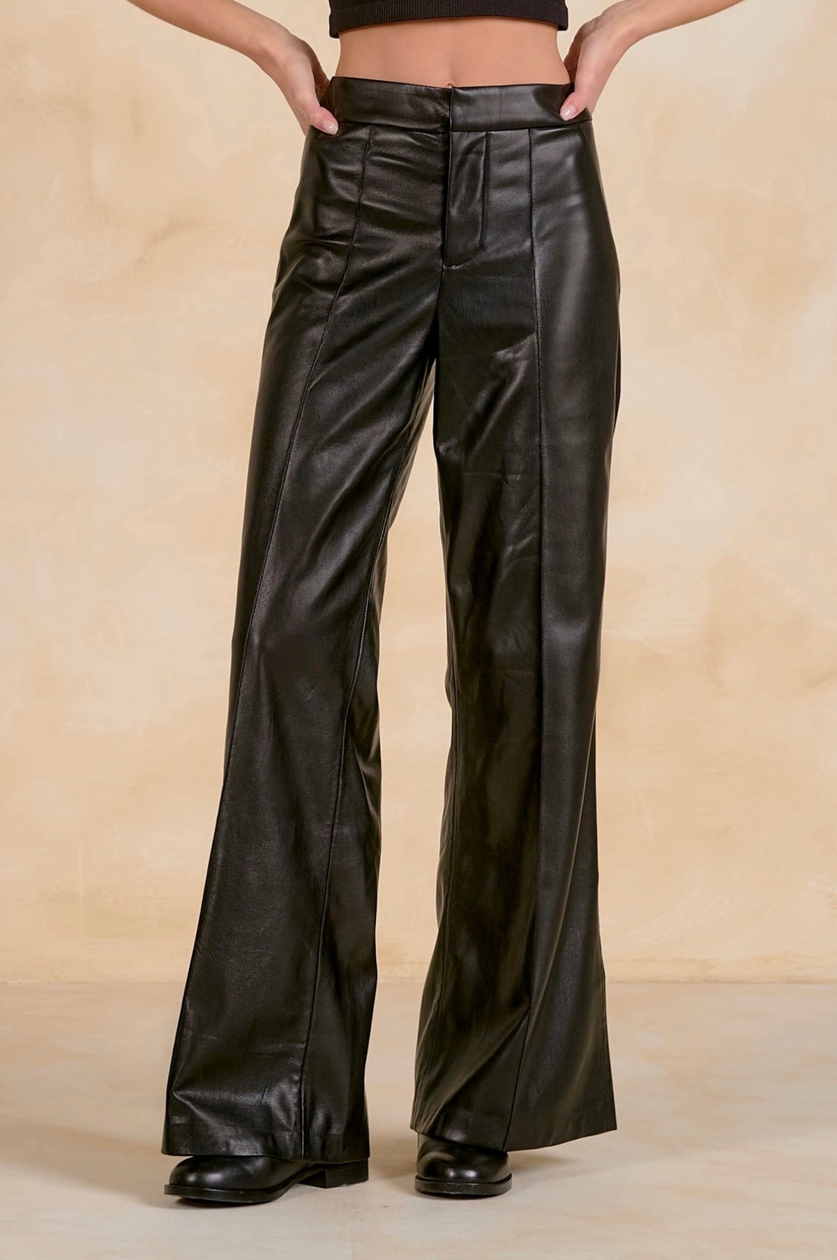 High Waist Leather Pant - Black