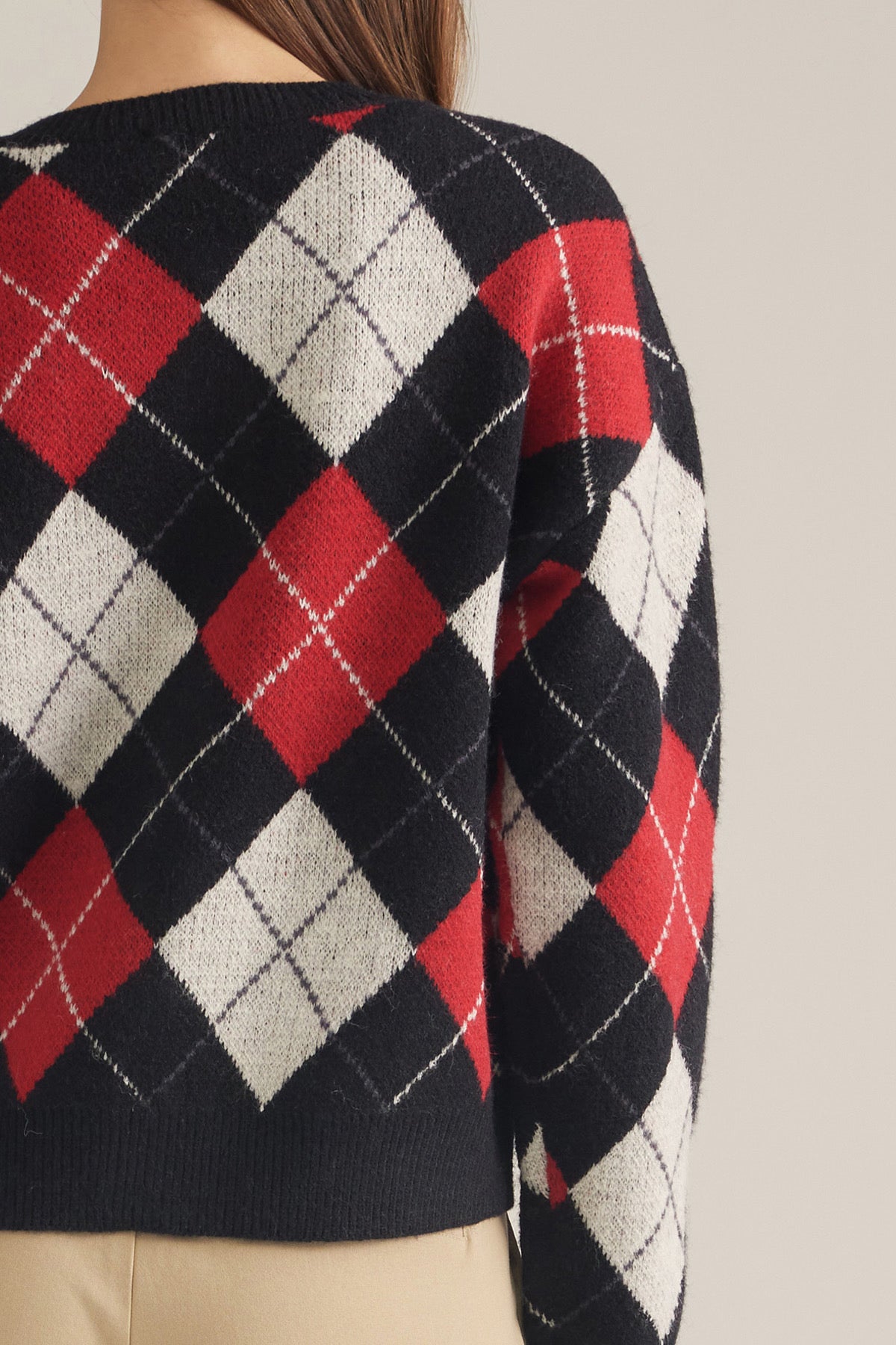 Black And Red Argyle Cardigan