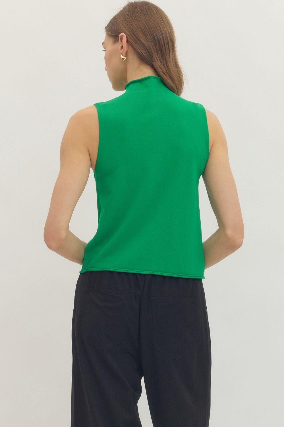 Mock Neck Sleeveless Top - Green