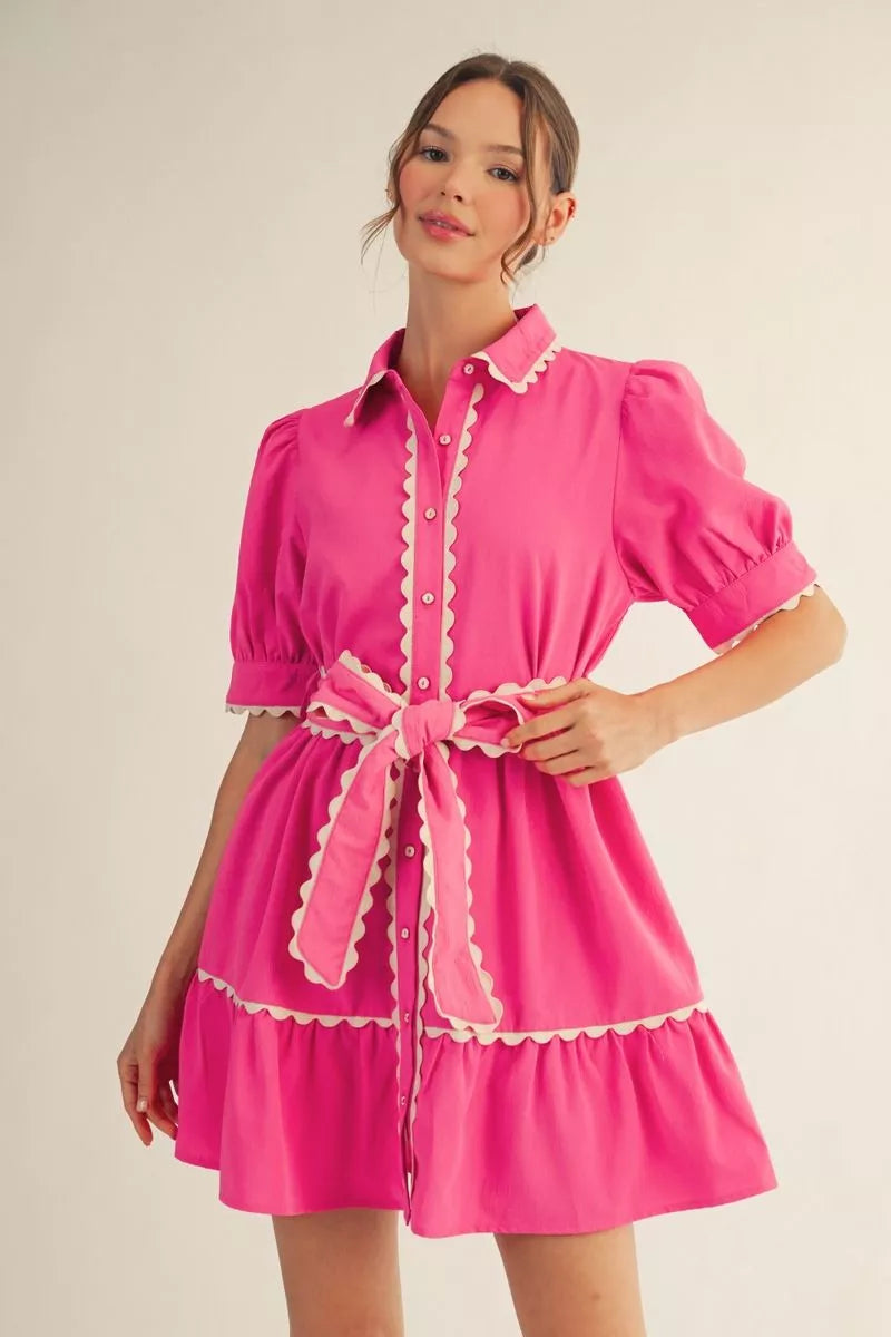 Scallop Detail Dress - Hot Pink
