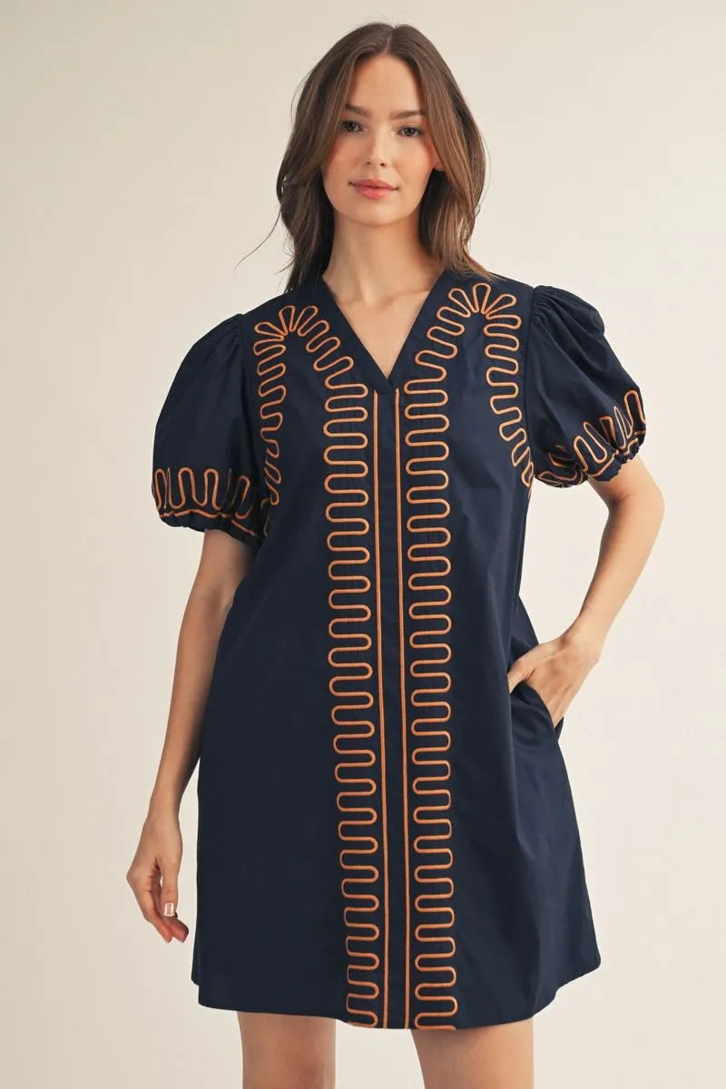 Navy Puff Sleeve Dress