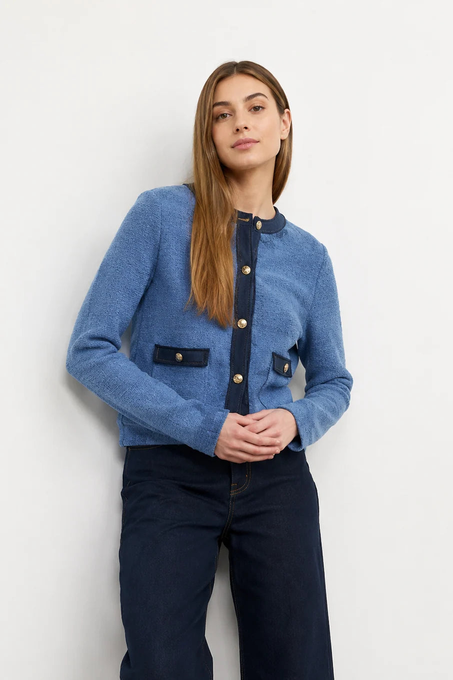 Cardigan With Denim Contrast