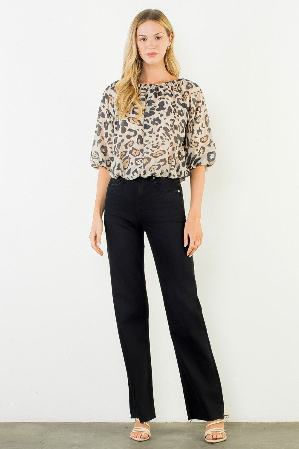 Animal Print Puff Sleeve Top