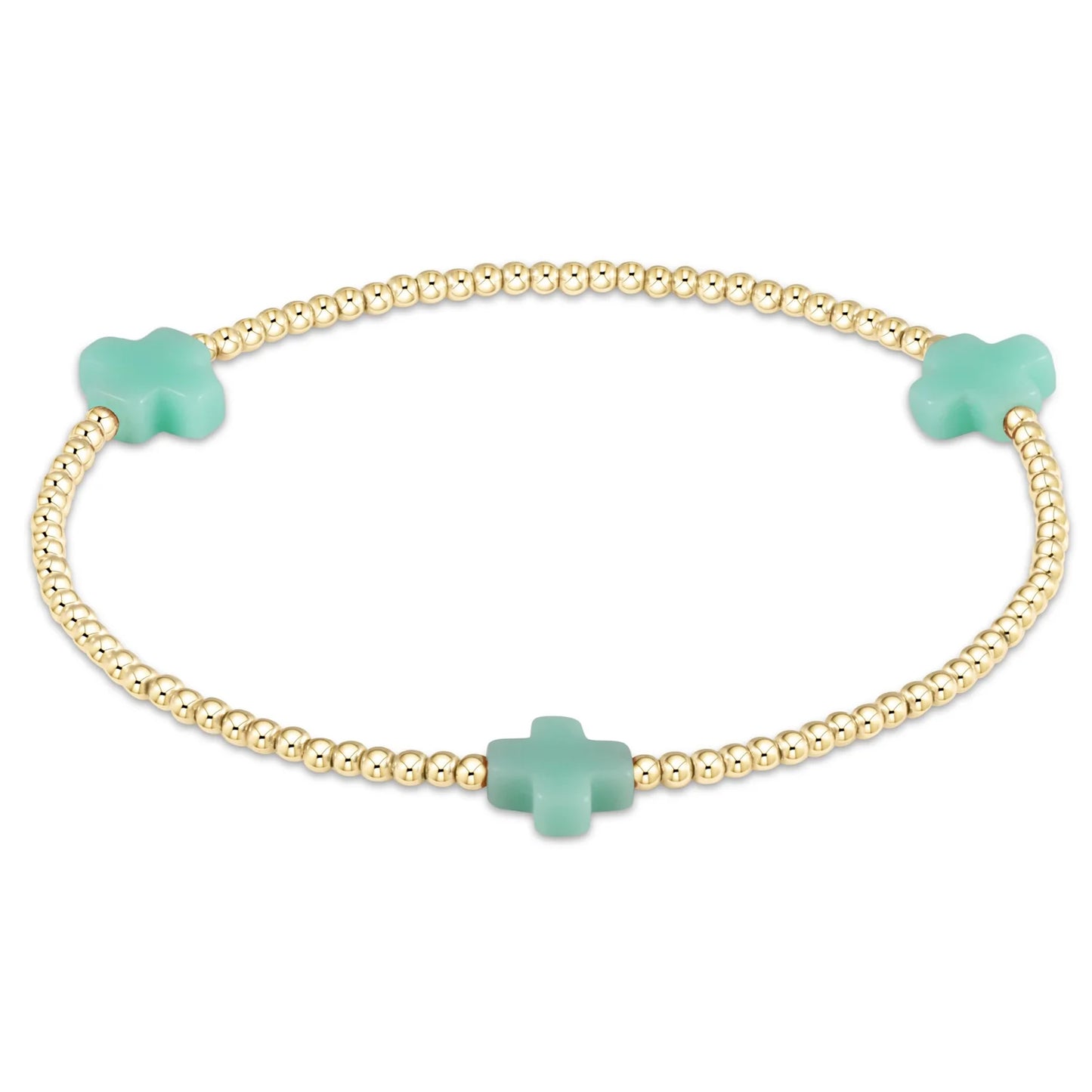 Signature Cross Gold Pattern 3mm Bead Bracelet - Mint