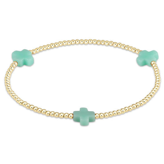 Signature Cross Gold Pattern 3mm Bead Bracelet - Mint