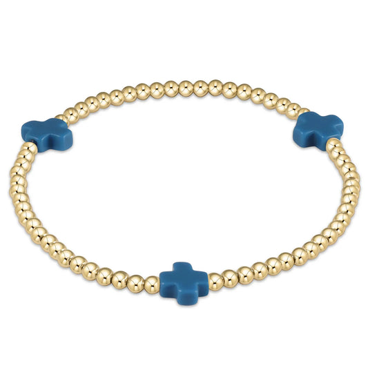 Signature Cross Gold Pattern 2mm Bead Bracelet - Cobalt