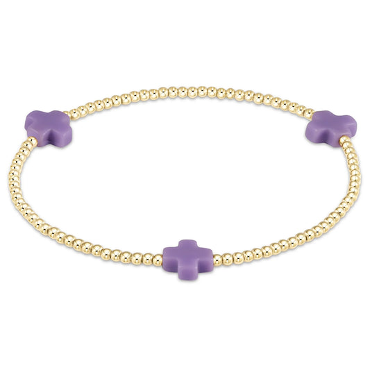 Signature Cross Gold Pattern 3mm Bead Bracelet - Purple