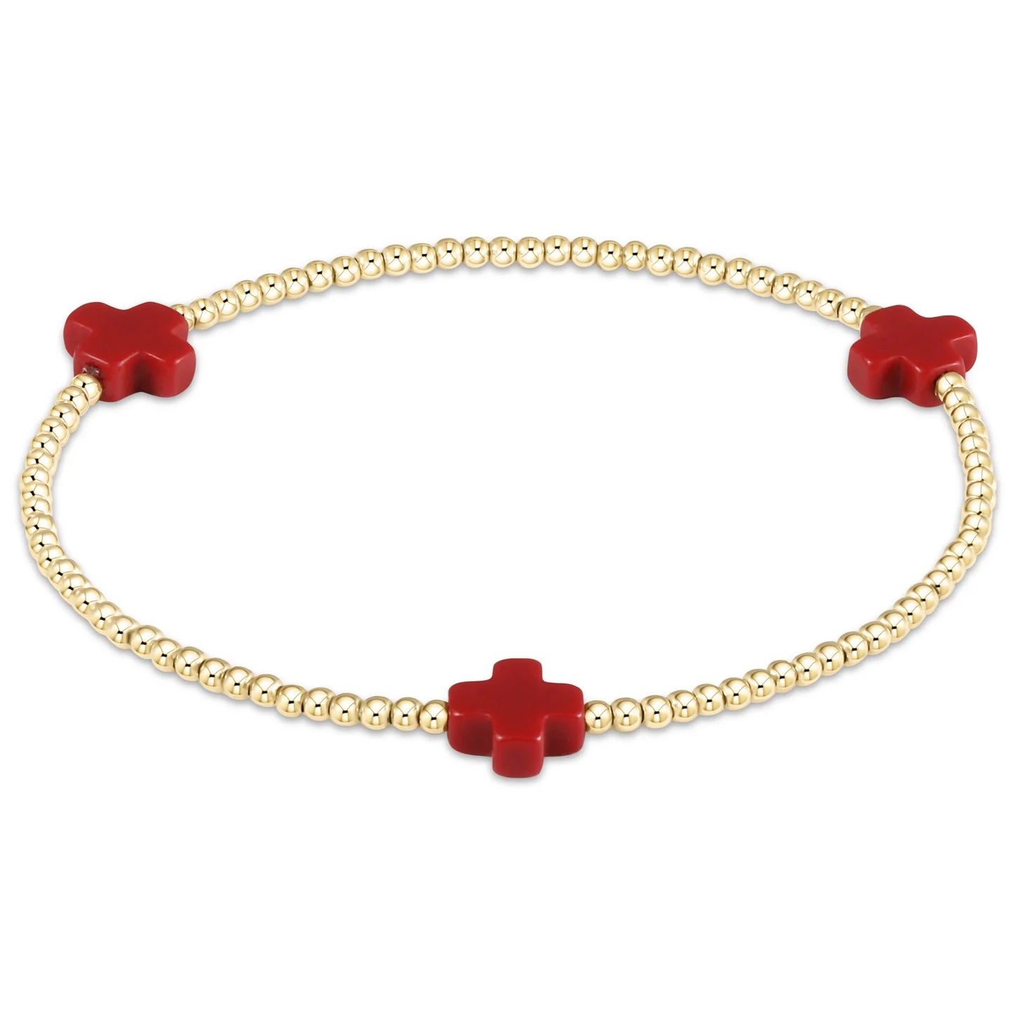 Signature Cross Gold Pattern 3mm Bead Bracelet - Red