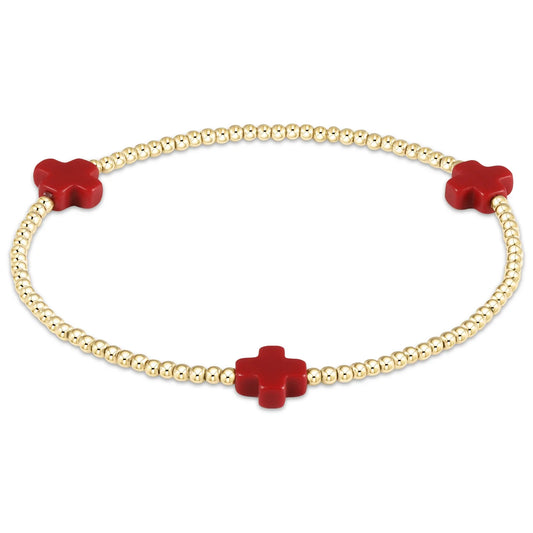Signature Cross Gold Pattern 3mm Bead Bracelet - Red