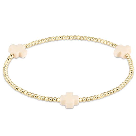 Signature Cross Gold Pattern 3mm Bead Bracelet - Off White