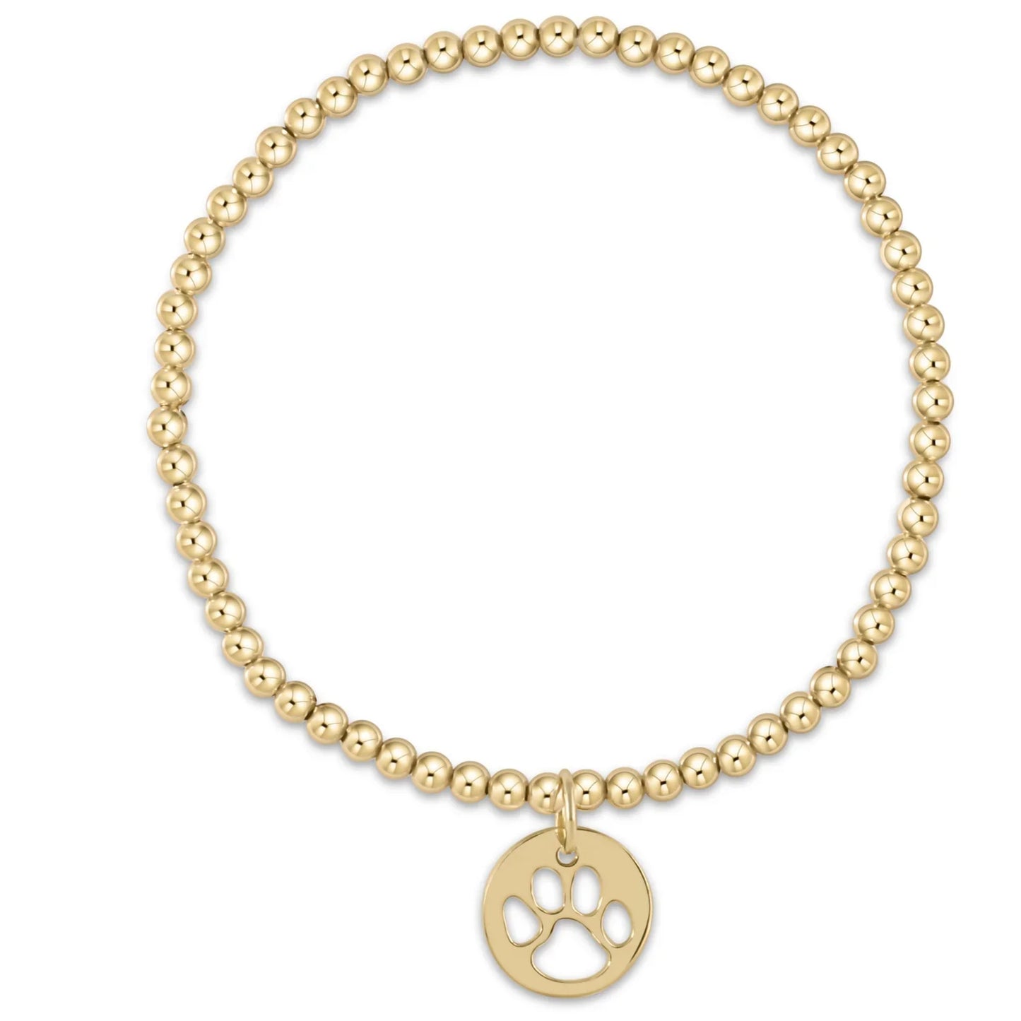 egirl Classic Gold 3mm Bead Bracelet - Paw Print Gold Disc