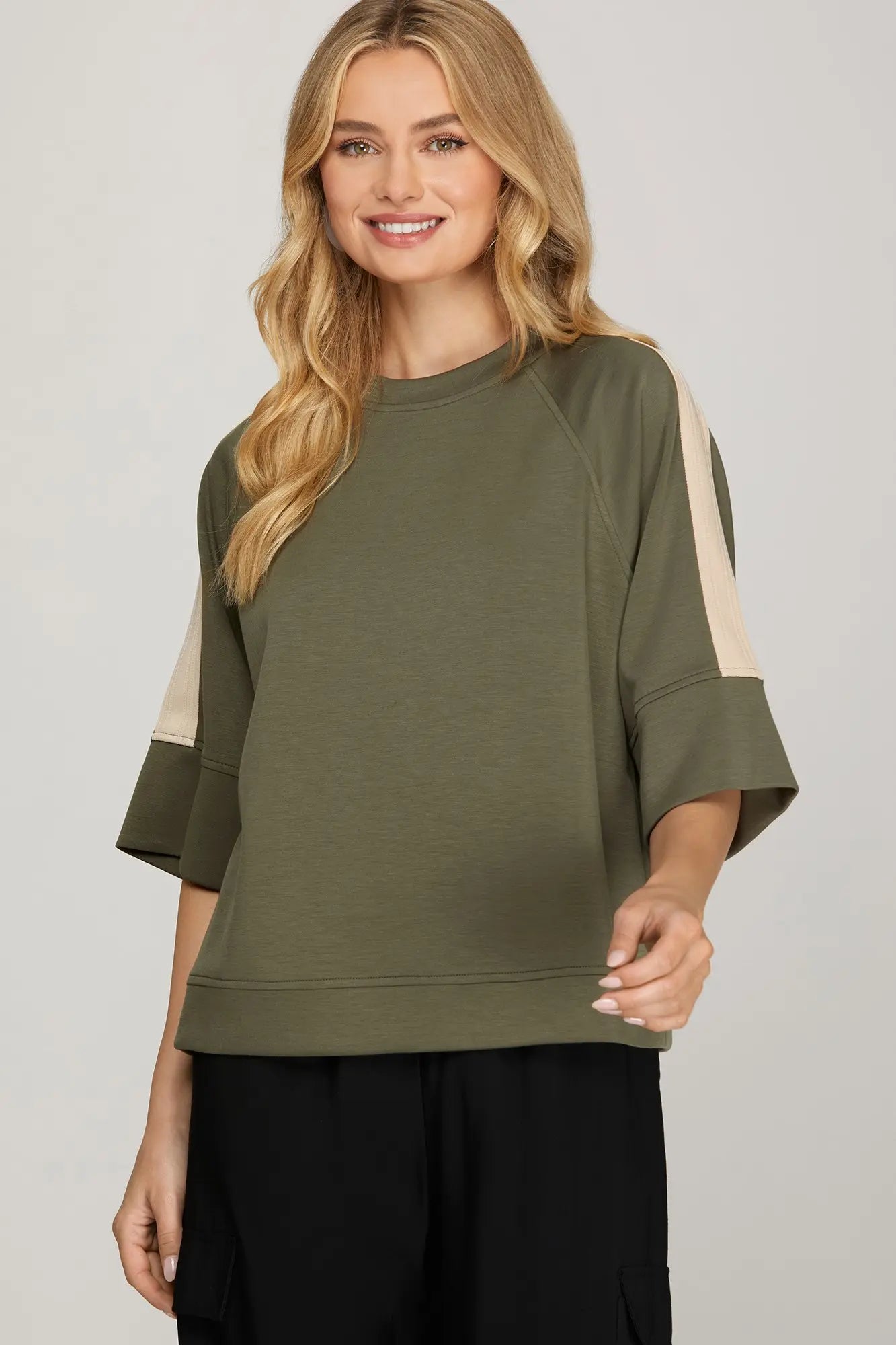 Half Sleeve Scuba Knit Pant Set - Olive