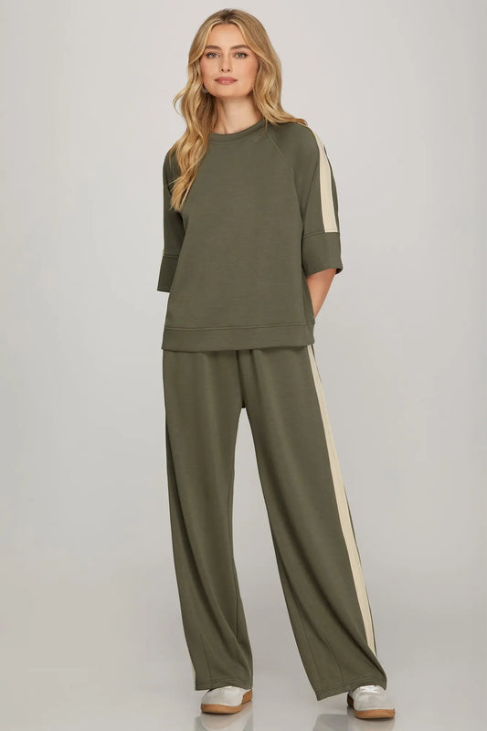 Half Sleeve Scuba Knit Pant Set - Olive